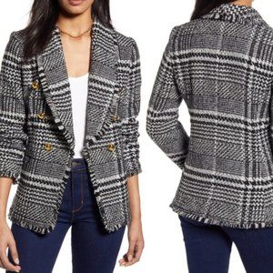 Halogen Shawl Collar Blazer Plaid Tweed